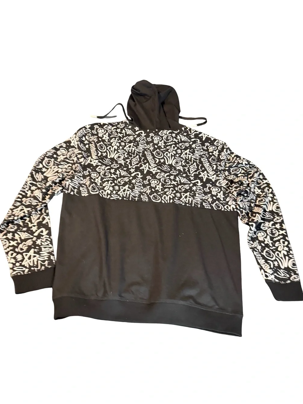 Hybrid Legacy Black/white Graffiti Hoodie, Doodle Art, Streetwear Unisex Size S